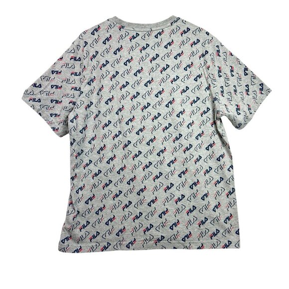 Fila All Over Print Logo Spellout Gray Shirt XL Short Sleeve T Shirt Tee - Picture 2 of 5